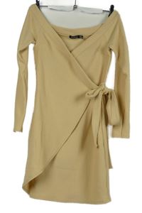 Dámské béžové žebrované zavinovací šaty Boohoo 