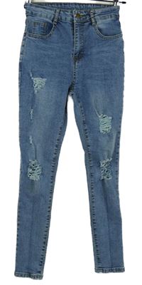 Dámské světlemodré skinny rifle s prošoupáním Shein 