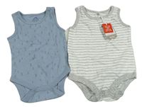 2x body bílo-šedé pruhované+ modré s flíčky