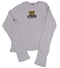 Světlerůžové žebrované crop triko s medvědem H&M