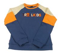 Tmavomodro-béžovo-oranžová mikina s logem Trollkids