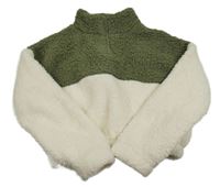 Khaki-bílá huňatá crop mikina New Look