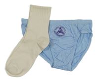 2set- modré slipy s potiskem+ smetanové ponožky