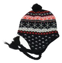 Černo-červeno-šedá vzorovaná čepice 