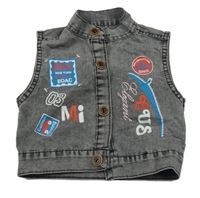 Šedá riflová vesta s potiskem