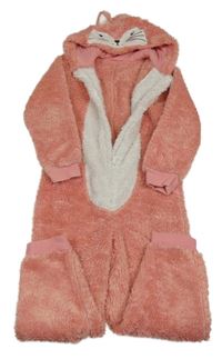 Růžovo-bílá chlupatá kombinéza s kapucí- liška George