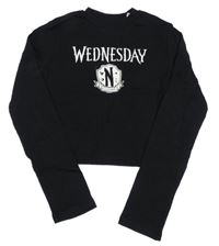 Černé žebrované crop triko s potiskem Wedneday H&M