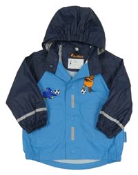 Modro-tmavomodrá nepromokavá bunda se zvířátky a kapucí 