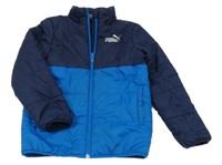 Tmavomodro-modrá šusťáková zimní bunda s logem Puma