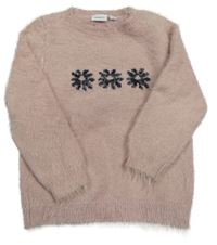 Světlerůžový chlupatý svetr s kytičkami Name it