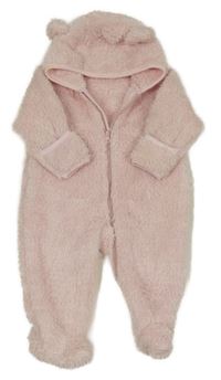 Světlerůžová chlupatá kombinéza s kapucí Ergee