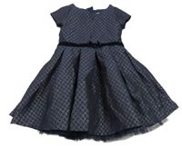 Tmavomodro-zlaté kárované slavnostní šaty 