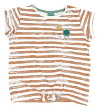 Růžovo-bílé pruhované tričko se sluncem a květinou Kiki&Koko