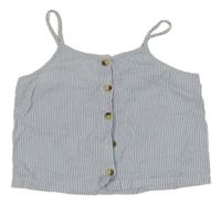 Modro-bílý pruhovaný propínací crop top 