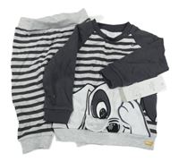 2set - Nové - Šedé pruhované tepláky + mikina s pejskem Disney