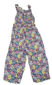 Tmavomodro-barevný květovaný kalhotový overal Tu
