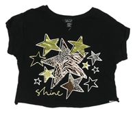 Černé crop tričko s hvězdami New Look