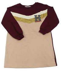 Vínovo-bílo-růžové teplákové šaty s písmenem - Harry Potter H&M