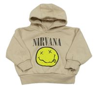 Béžová mikina se smajlíkem a kapucí - NIRVANA zn. Primark
