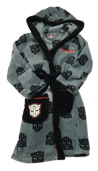 Šedý vzorovaný chlupatý župan s kapucí - Transformers 