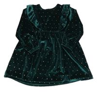 Tmavozelené sametové puntíkaté šaty s volánkem zn. Principles