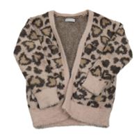 Světlerůžovo-kávový vzorovaný pleteno/chlupatý cardigan Matalan