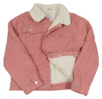Růžová manšestrová zateplená bunda s beránkem Primark