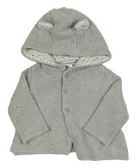 Šedý propínací svetr s oušky a  kapucí 