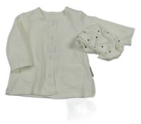 Nové - Bílá pošívaná propínací mikina + puntíkatá čepice George