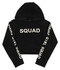 Khaki žebrovaná sportovní crop mikina s nápisem a kapucí Yd.