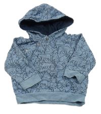 Světlemodrá melírovaná mikina s medvědy a kapucí Topomini