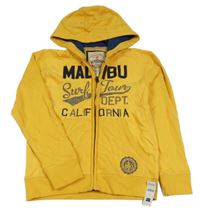 Nové - Hořčicová propínací mikina s nápisy a kapucí St. Bernard