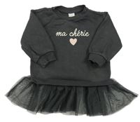 Tmavošedé teplákové šaty s nápisem a tylem H&M