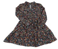 Modrošedo-barevné květované manšestrové šaty C&A