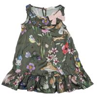 Khaki květované lehké šaty se zvířaty H&M