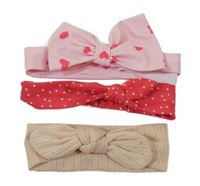 3x čelenka s mašlí - růžová se srdíčky + béžové + jahodová puntíkatá