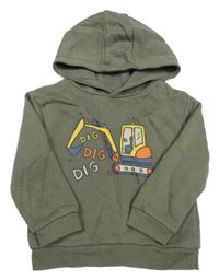 Khaki mikina s bagrem a kapucí Primark