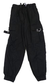 Černé plátěné cuff kalhoty s kapsami Primark