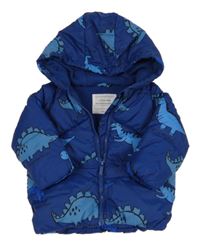 Tmavomodrá šusťáková zimní bunda s dinosaury a kapucí Primark
