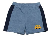 Světlemodro-tmavomodré teplákové kraťasy s autem Matalan 