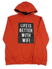 Červená mikina s nápisem a kapucí H&M