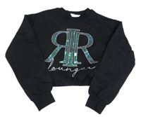 Černá crop mikina s logem z flitrů River Island 