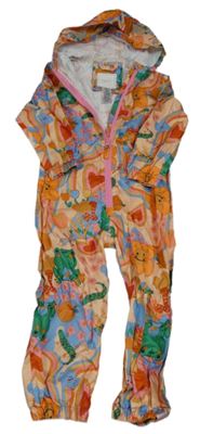 Růžová šusťáková kombinéza se zvířátky a kapucí Next