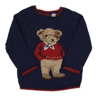 Tmavomodro-červený svetr s medvídkem Rock a Bye Baby