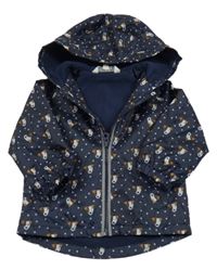 Tmavomodrá šusťáková jarní bunda s pejsky a kapucí Peacocks