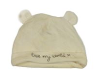 Smetanová plyšová čepice s nápisem