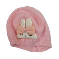 Růžová pletená čepice se zajíčkem
