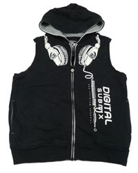 Černá tepláková vesta se sluchátky a kapucí C&A