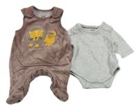 2set - Vínové sametové dupačky s lvíčkem + šedé body C&A vel. 46