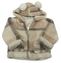 Béžovo-hnědá kostkovaná chlupatá podšitá bunda s kapucí George